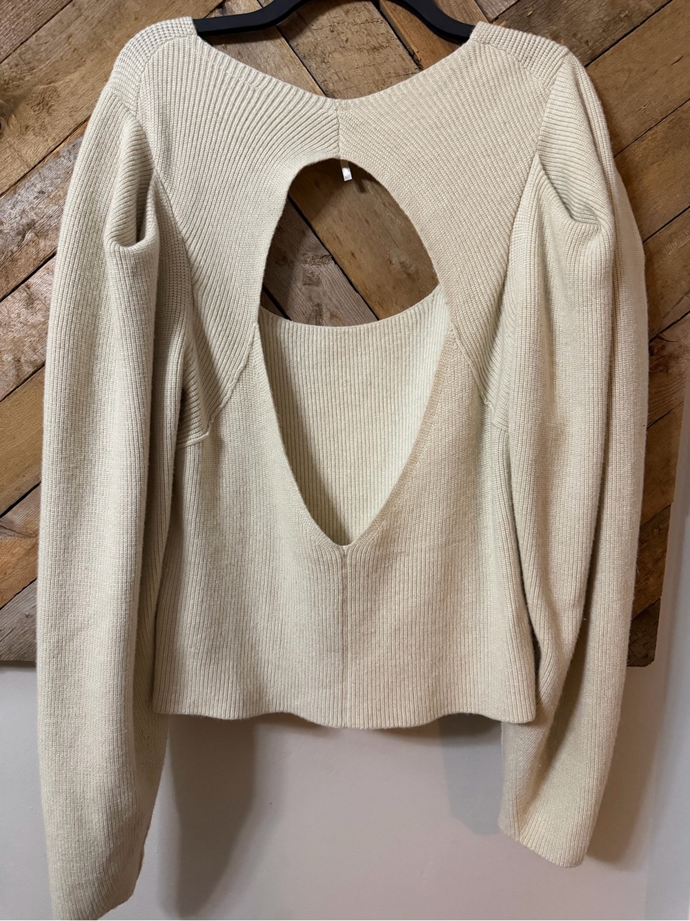 Free People Cream Ribbed Open-Back Pullover Sweater - Picture 4 of 5